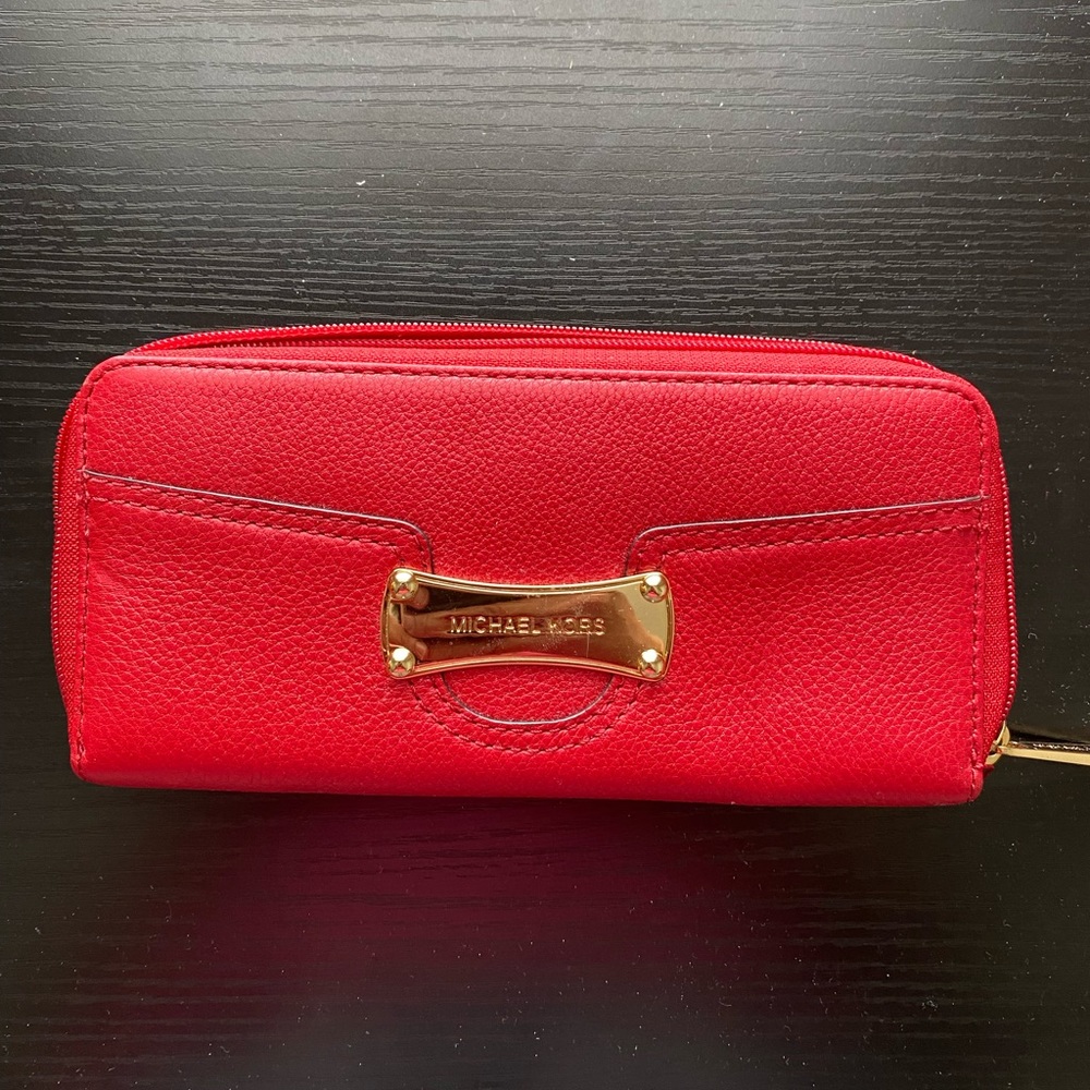 Michael Kors - Red Leather Wallet with gold trim